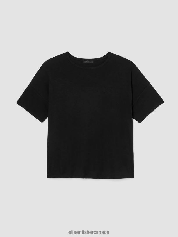 EILEEN FISHER Fine Jersey Crew Neck Tee Boxy Fit Basic Length Women BLACK Clothing 024FN276