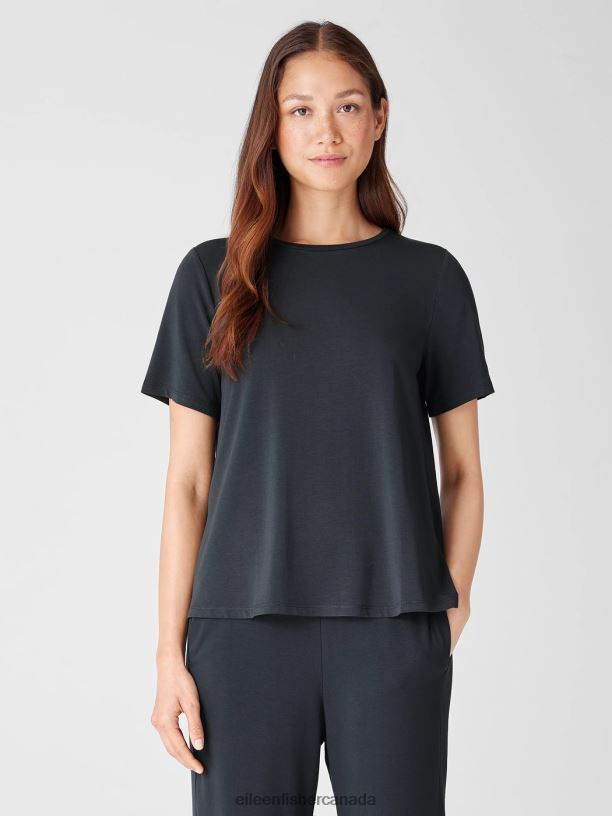 EILEEN FISHER Fine Jersey Crew Neck Tee Easy Fit Basic Length Women BLACK Clothing 024FN277