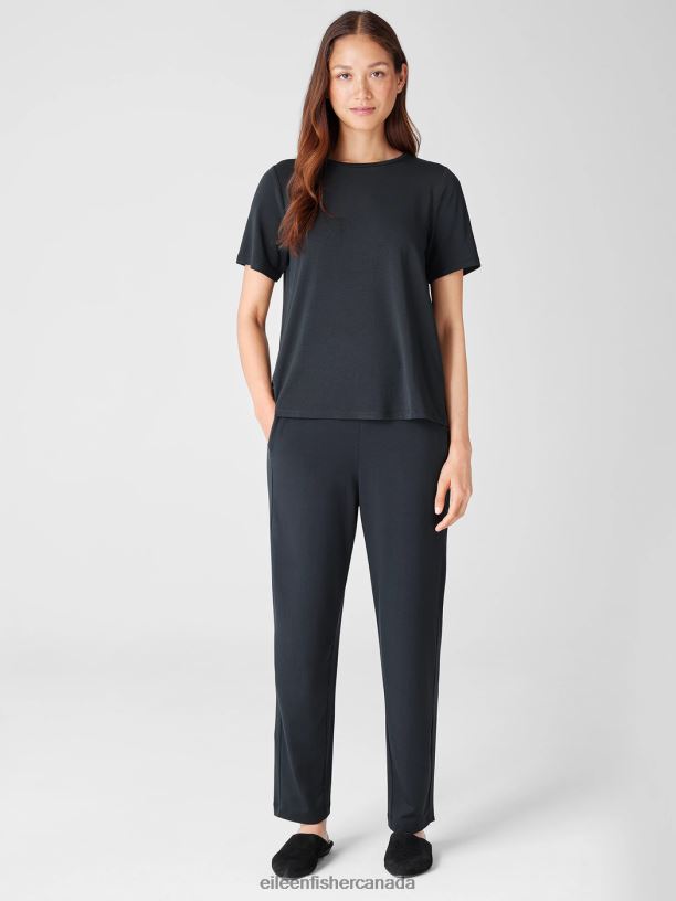 EILEEN FISHER Fine Jersey Crew Neck Tee Easy Fit Basic Length Women BLACK Clothing 024FN277