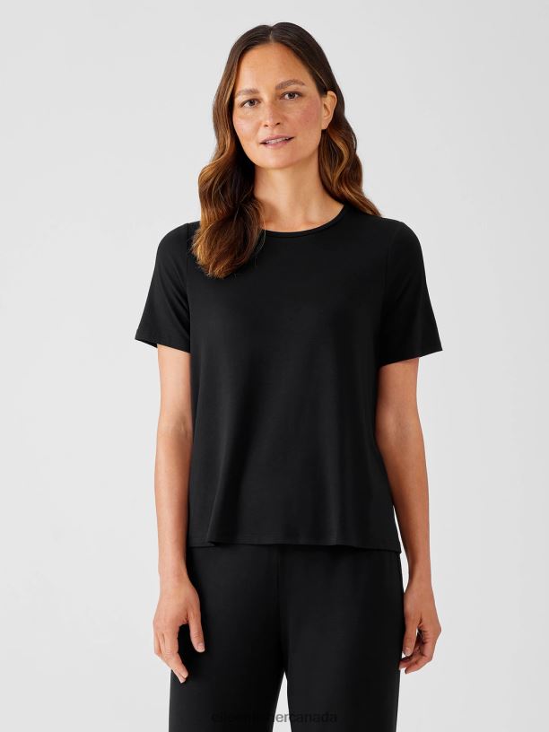 EILEEN FISHER Fine Jersey Crew Neck Tee Easy Fit Basic Length Women BLACK Clothing 024FN278