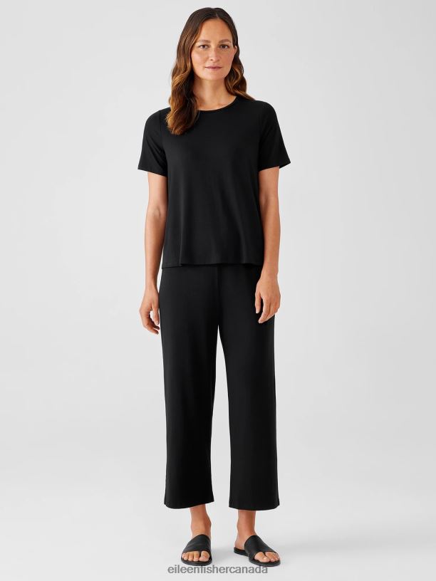 EILEEN FISHER Fine Jersey Crew Neck Tee Easy Fit Basic Length Women BLACK Clothing 024FN278