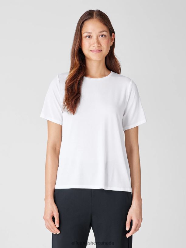 EILEEN FISHER Fine Jersey Crew Neck Tee Easy Fit Basic Length Women WHITE Clothing 024FN279