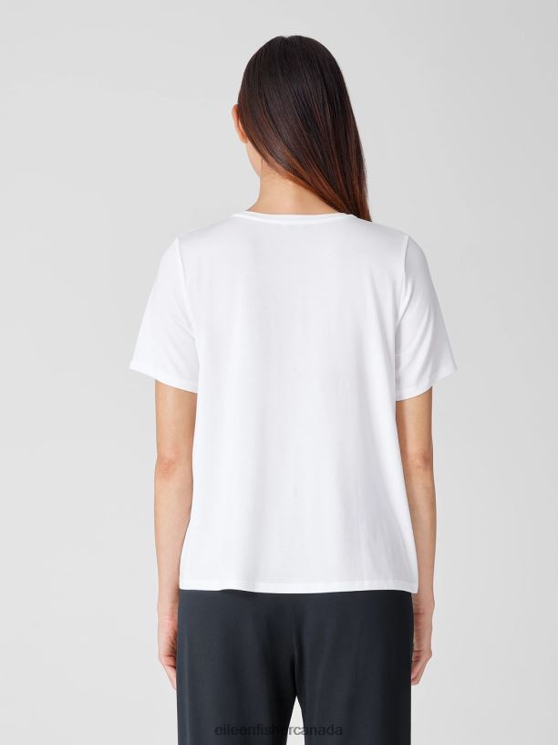 EILEEN FISHER Fine Jersey Crew Neck Tee Easy Fit Basic Length Women WHITE Clothing 024FN279