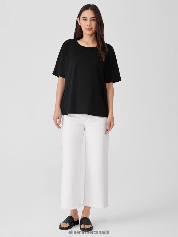 EILEEN FISHER Organic Cotton Slub Crew Neck Tee Boxy Fit Basic Length Women BLACK Clothing 024FN81