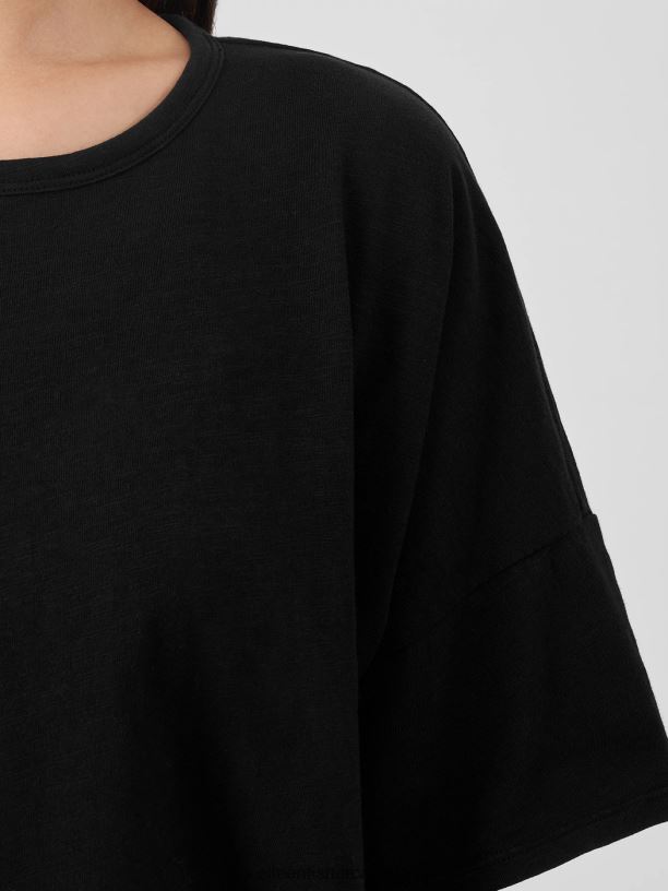 EILEEN FISHER Organic Cotton Slub Crew Neck Tee Boxy Fit Basic Length Women BLACK Clothing 024FN81