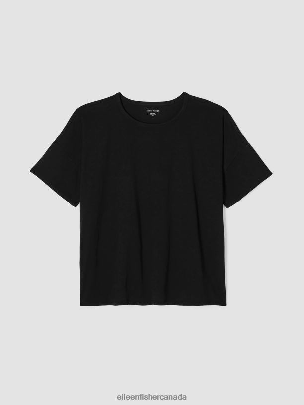 EILEEN FISHER Organic Cotton Slub Crew Neck Tee Boxy Fit Basic Length Women BLACK Clothing 024FN81