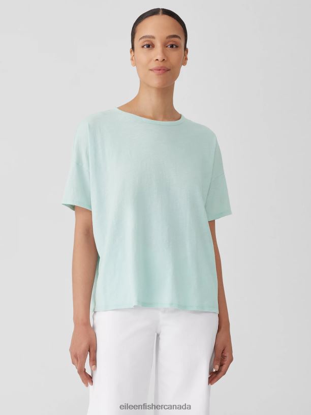 EILEEN FISHER Organic Cotton Slub Crew Neck Tee Boxy Fit Basic Length Women CLEARWATER Clothing 024FN83