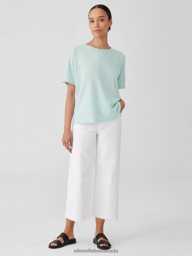 EILEEN FISHER Organic Cotton Slub Crew Neck Tee Boxy Fit Basic Length Women CLEARWATER Clothing 024FN83