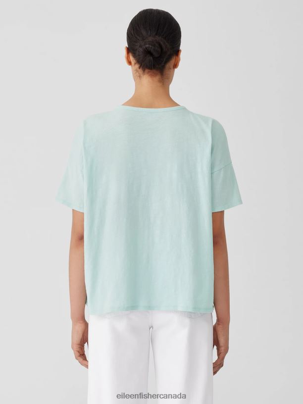 EILEEN FISHER Organic Cotton Slub Crew Neck Tee Boxy Fit Basic Length Women CLEARWATER Clothing 024FN83