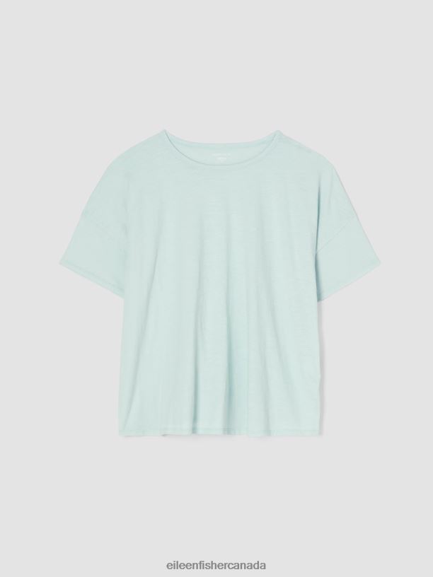 EILEEN FISHER Organic Cotton Slub Crew Neck Tee Boxy Fit Basic Length Women CLEARWATER Clothing 024FN83