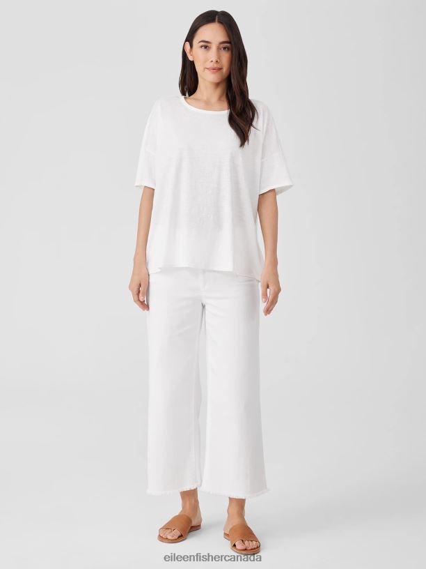 EILEEN FISHER Organic Cotton Slub Crew Neck Tee Boxy Fit Basic Length Women WHITE Clothing 024FN82