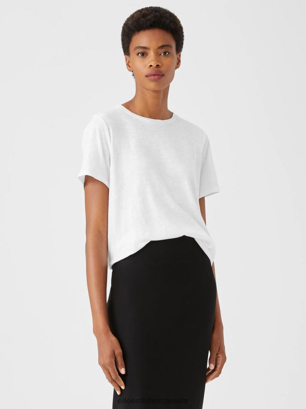 EILEEN FISHER Organic Cotton Slub Tee Easy Fit Basic Length Women WHITE Clothing 024FN346