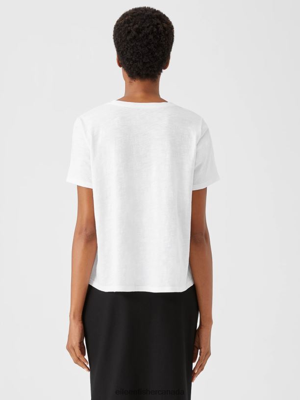 EILEEN FISHER Organic Cotton Slub Tee Easy Fit Basic Length Women WHITE Clothing 024FN346
