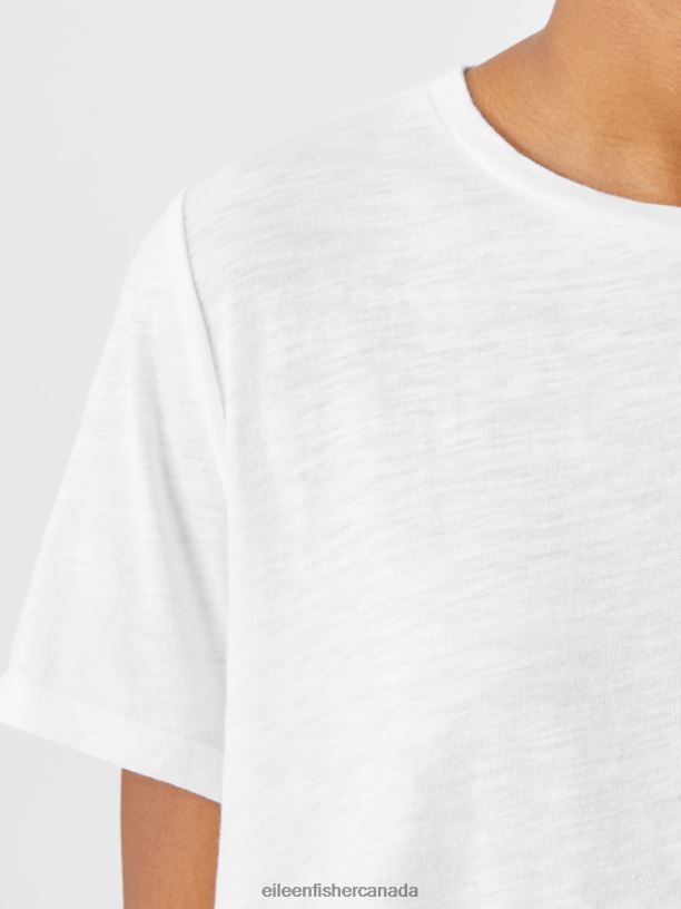EILEEN FISHER Organic Cotton Slub Tee Easy Fit Basic Length Women WHITE Clothing 024FN346