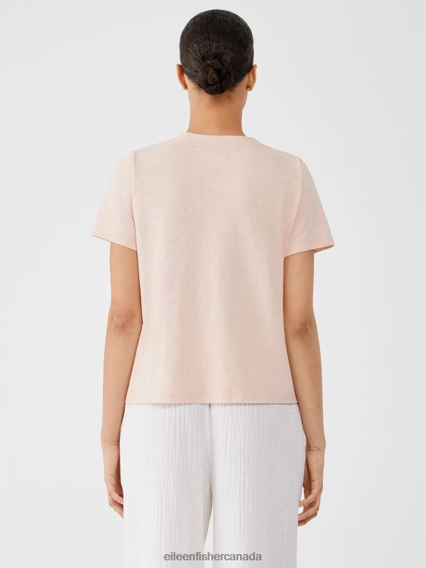 EILEEN FISHER Organic Cotton Slub V-Neck Tee Easy Fit Short Length Women POWDER Clothing 024FN344