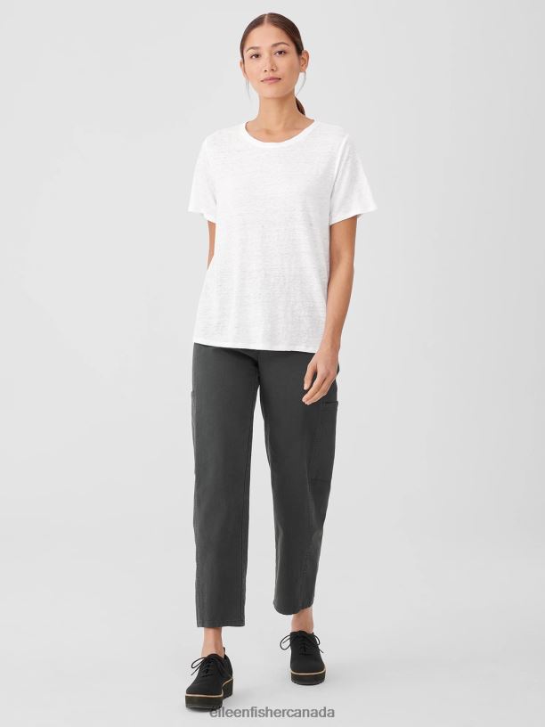 EILEEN FISHER Organic Linen Jersey Crew Neck Tee Easy Fit Basic Length Women BLACK Clothing 024FN123