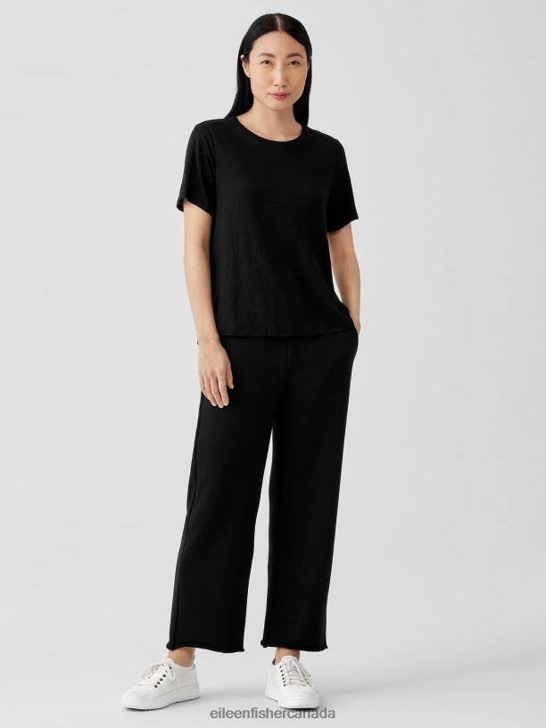 EILEEN FISHER Organic Linen Jersey Crew Neck Tee Easy Fit Basic Length Women BLACK Clothing 024FN124