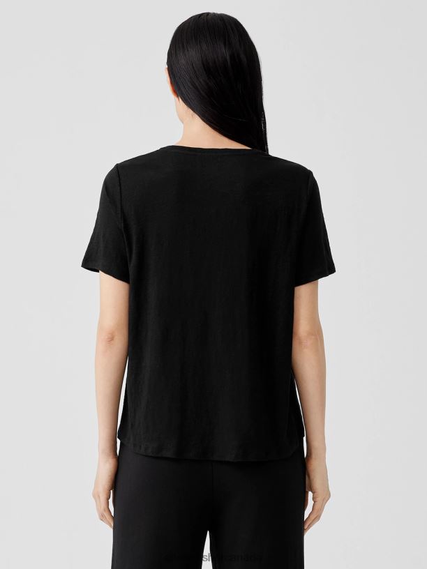 EILEEN FISHER Organic Linen Jersey Crew Neck Tee Easy Fit Basic Length Women BLACK Clothing 024FN124
