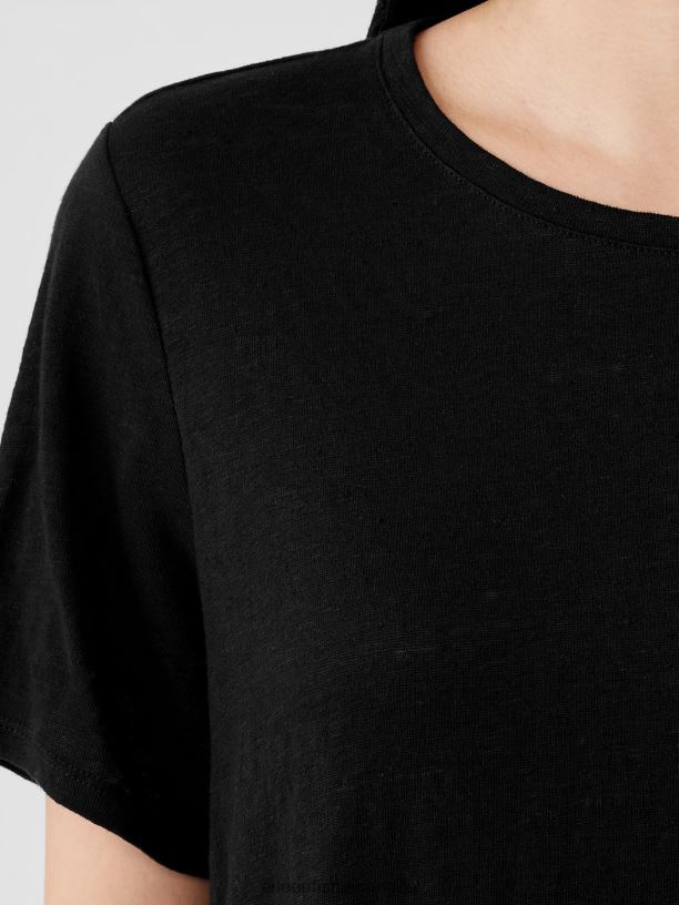 EILEEN FISHER Organic Linen Jersey Crew Neck Tee Easy Fit Basic Length Women BLACK Clothing 024FN124