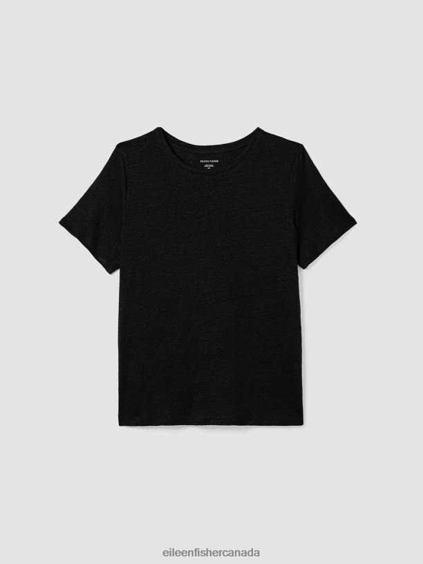 EILEEN FISHER Organic Linen Jersey Crew Neck Tee Easy Fit Basic Length Women BLACK Clothing 024FN124