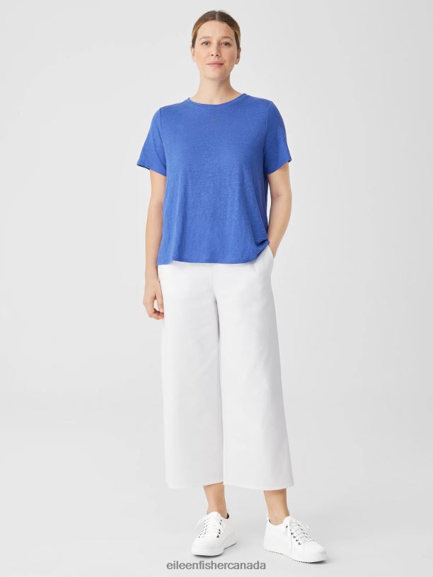 EILEEN FISHER Organic Linen Jersey Crew Neck Tee Easy Fit Basic Length Women BLUE STAR Clothing 024FN126