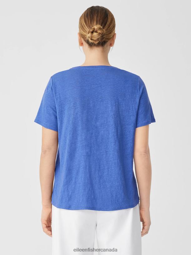 EILEEN FISHER Organic Linen Jersey Crew Neck Tee Easy Fit Basic Length Women BLUE STAR Clothing 024FN126