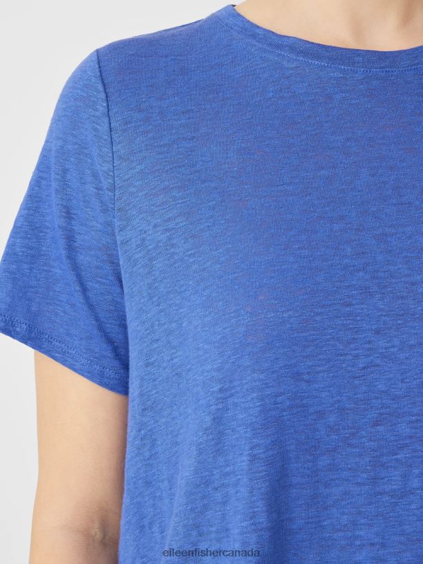 EILEEN FISHER Organic Linen Jersey Crew Neck Tee Easy Fit Basic Length Women BLUE STAR Clothing 024FN126