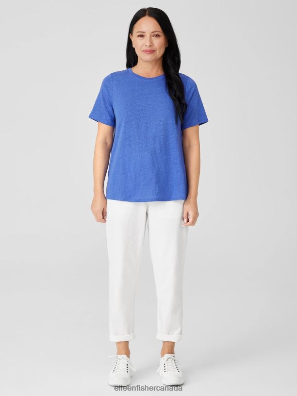 EILEEN FISHER Organic Linen Jersey Crew Neck Tee Easy Fit Basic Length Women BLUE STAR Clothing 024FN126
