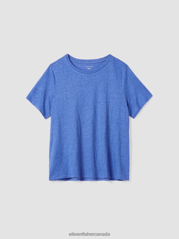 EILEEN FISHER Organic Linen Jersey Crew Neck Tee Easy Fit Basic Length Women BLUE STAR Clothing 024FN126