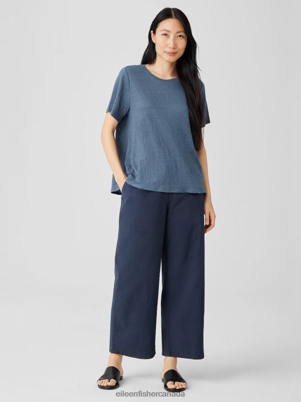 EILEEN FISHER Organic Linen Jersey Crew Neck Tee Easy Fit Basic Length Women DUSK Clothing 024FN130