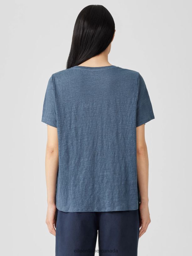EILEEN FISHER Organic Linen Jersey Crew Neck Tee Easy Fit Basic Length Women DUSK Clothing 024FN130