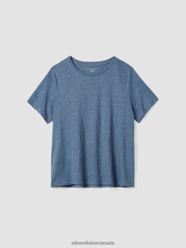 EILEEN FISHER Organic Linen Jersey Crew Neck Tee Easy Fit Basic Length Women DUSK Clothing 024FN130