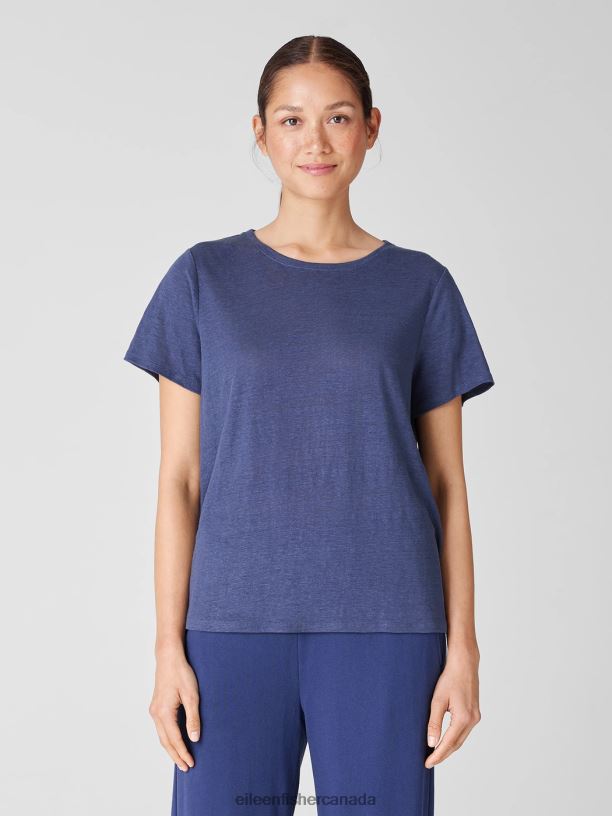 EILEEN FISHER Organic Linen Jersey Crew Neck Tee Easy Fit Basic Length Women IRIS Clothing 024FN306