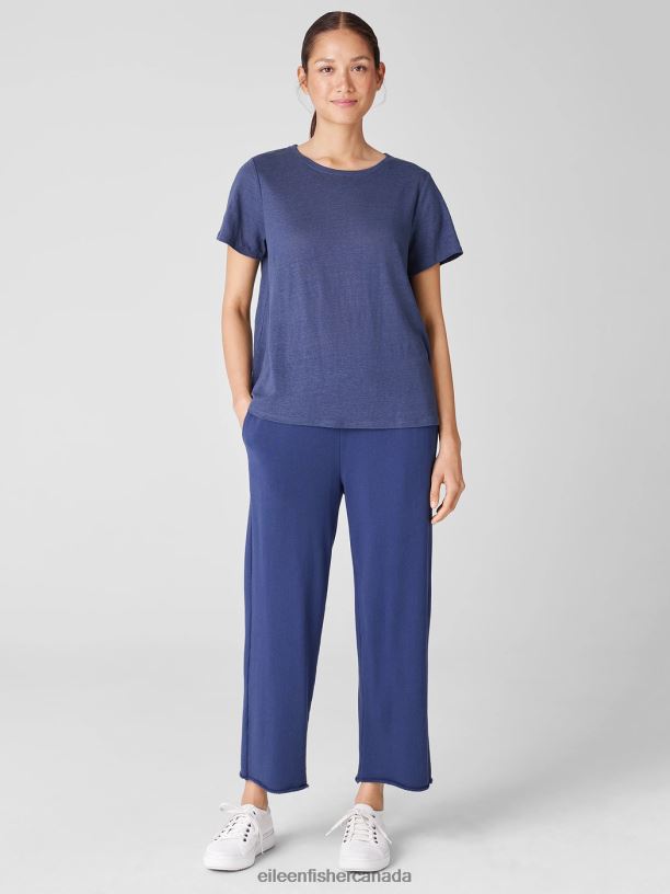 EILEEN FISHER Organic Linen Jersey Crew Neck Tee Easy Fit Basic Length Women IRIS Clothing 024FN306