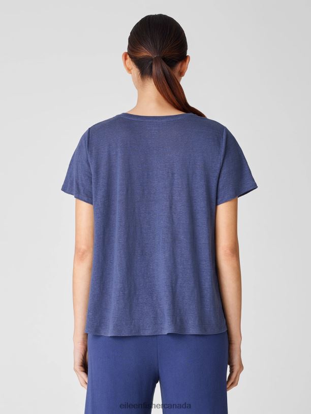 EILEEN FISHER Organic Linen Jersey Crew Neck Tee Easy Fit Basic Length Women IRIS Clothing 024FN306