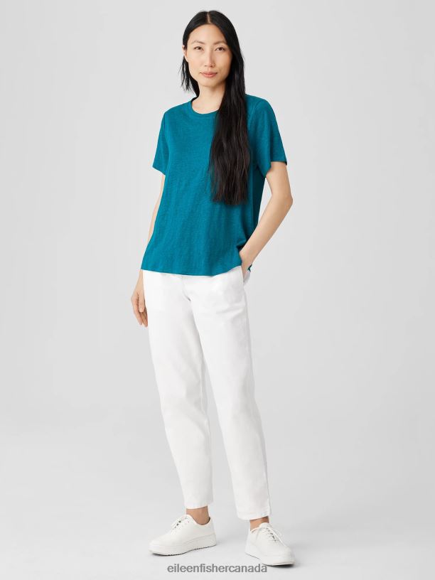 EILEEN FISHER Organic Linen Jersey Crew Neck Tee Easy Fit Basic Length Women JEWEL Clothing 024FN125
