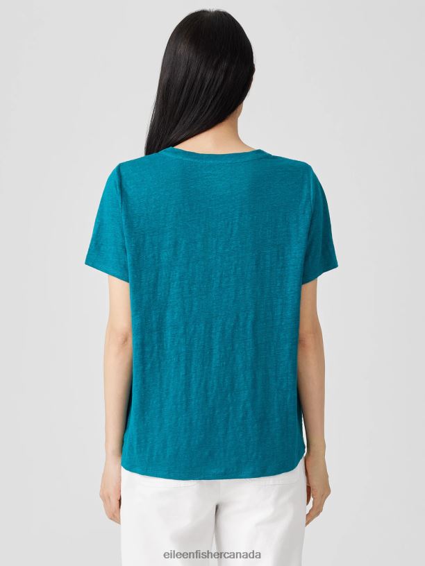 EILEEN FISHER Organic Linen Jersey Crew Neck Tee Easy Fit Basic Length Women JEWEL Clothing 024FN125