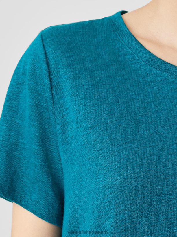 EILEEN FISHER Organic Linen Jersey Crew Neck Tee Easy Fit Basic Length Women JEWEL Clothing 024FN125