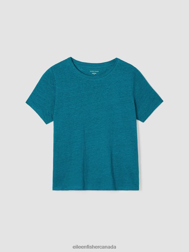 EILEEN FISHER Organic Linen Jersey Crew Neck Tee Easy Fit Basic Length Women JEWEL Clothing 024FN125