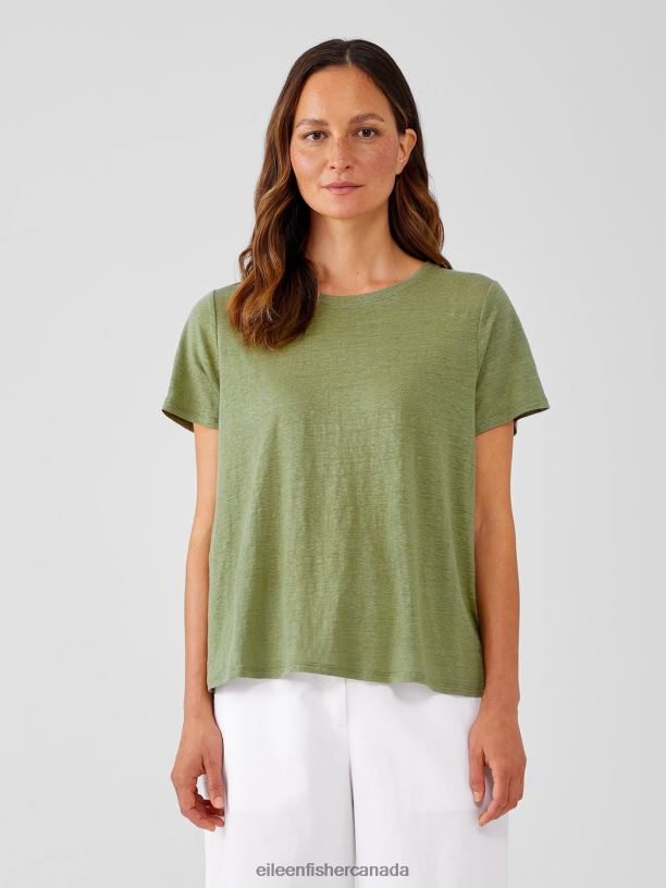 EILEEN FISHER Organic Linen Jersey Crew Neck Tee Easy Fit Basic Length Women LEAF Clothing 024FN307