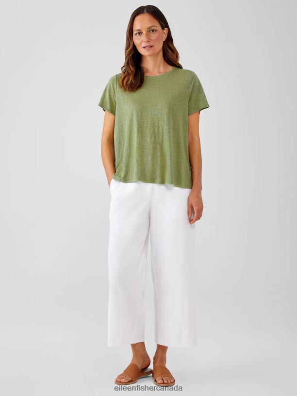 EILEEN FISHER Organic Linen Jersey Crew Neck Tee Easy Fit Basic Length Women LEAF Clothing 024FN307