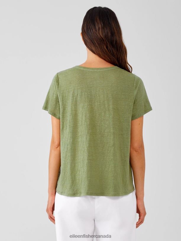EILEEN FISHER Organic Linen Jersey Crew Neck Tee Easy Fit Basic Length Women LEAF Clothing 024FN307