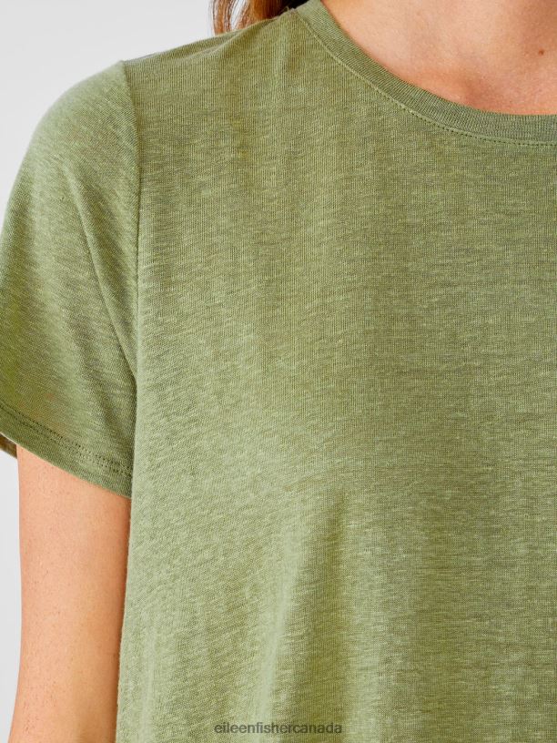 EILEEN FISHER Organic Linen Jersey Crew Neck Tee Easy Fit Basic Length Women LEAF Clothing 024FN307
