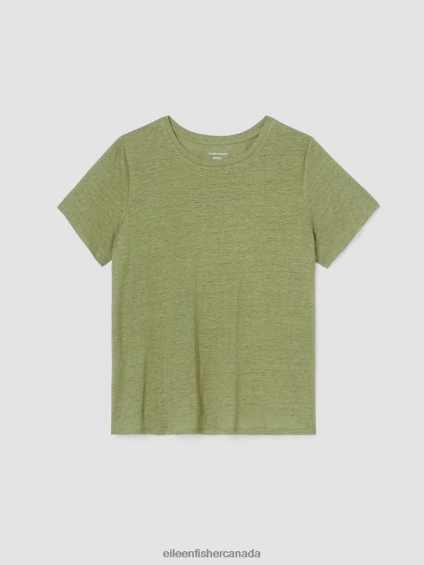 EILEEN FISHER Organic Linen Jersey Crew Neck Tee Easy Fit Basic Length Women LEAF Clothing 024FN307