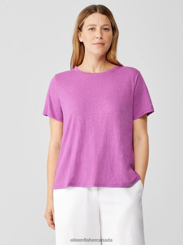 EILEEN FISHER Organic Linen Jersey Crew Neck Tee Easy Fit Basic Length Women LOTUS Clothing 024FN308