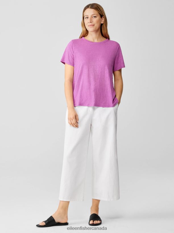 EILEEN FISHER Organic Linen Jersey Crew Neck Tee Easy Fit Basic Length Women LOTUS Clothing 024FN308