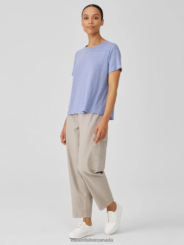 EILEEN FISHER Organic Linen Jersey Crew Neck Tee Easy Fit Basic Length Women PLUME Clothing 024FN131