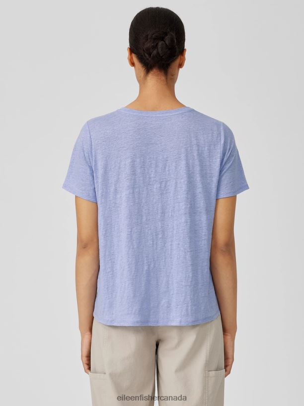 EILEEN FISHER Organic Linen Jersey Crew Neck Tee Easy Fit Basic Length Women PLUME Clothing 024FN131