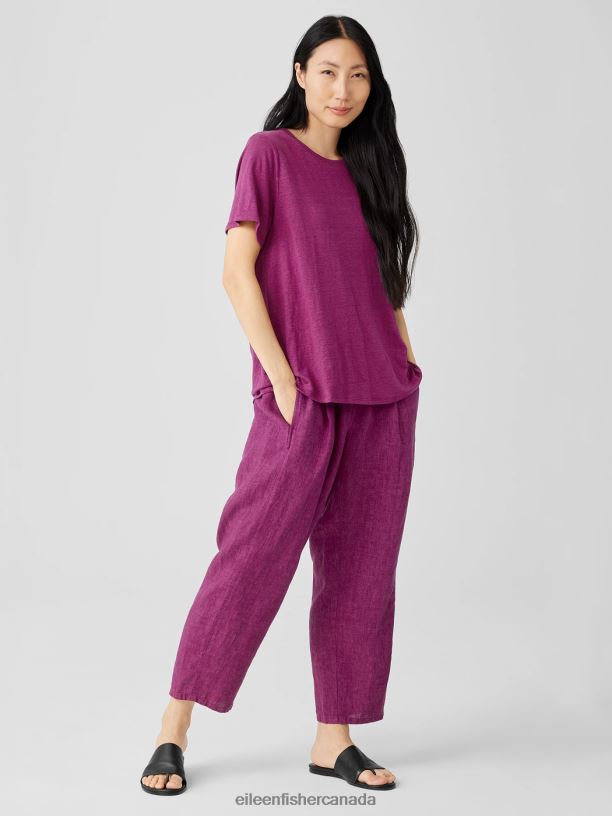 EILEEN FISHER Organic Linen Jersey Crew Neck Tee Easy Fit Basic Length Women RASPBERRY Clothing 024FN129