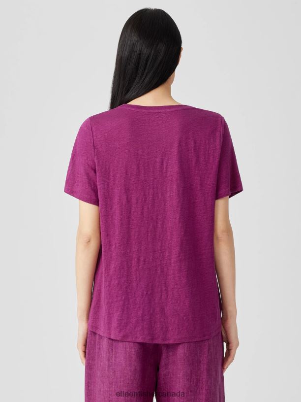 EILEEN FISHER Organic Linen Jersey Crew Neck Tee Easy Fit Basic Length Women RASPBERRY Clothing 024FN129